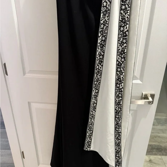 Tadashi Shoji Asymmetrical Embellished Gown White and Black